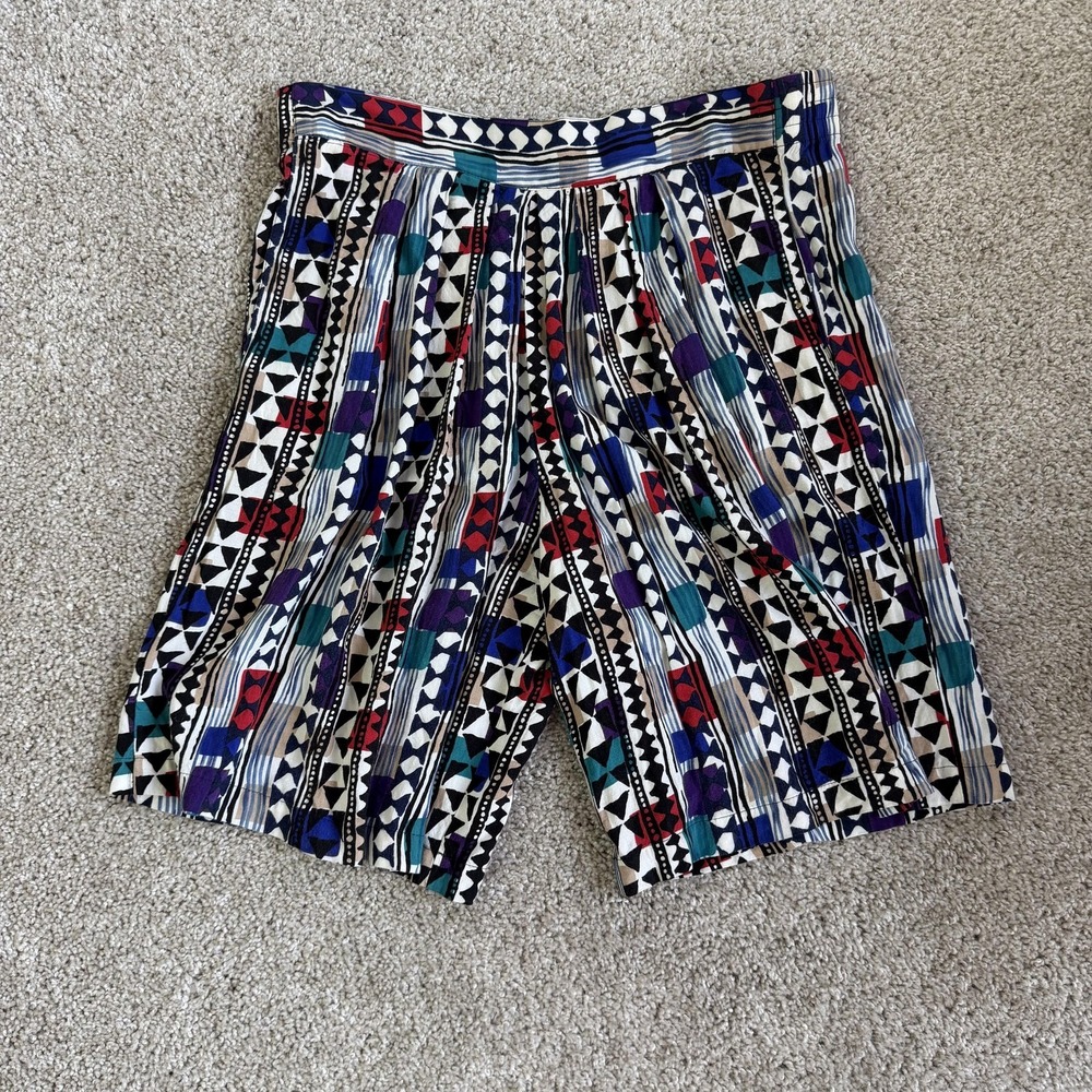 Notations Culotte Shorts Womens S 32W Multicolor Rayon Geometric Pleated Summer